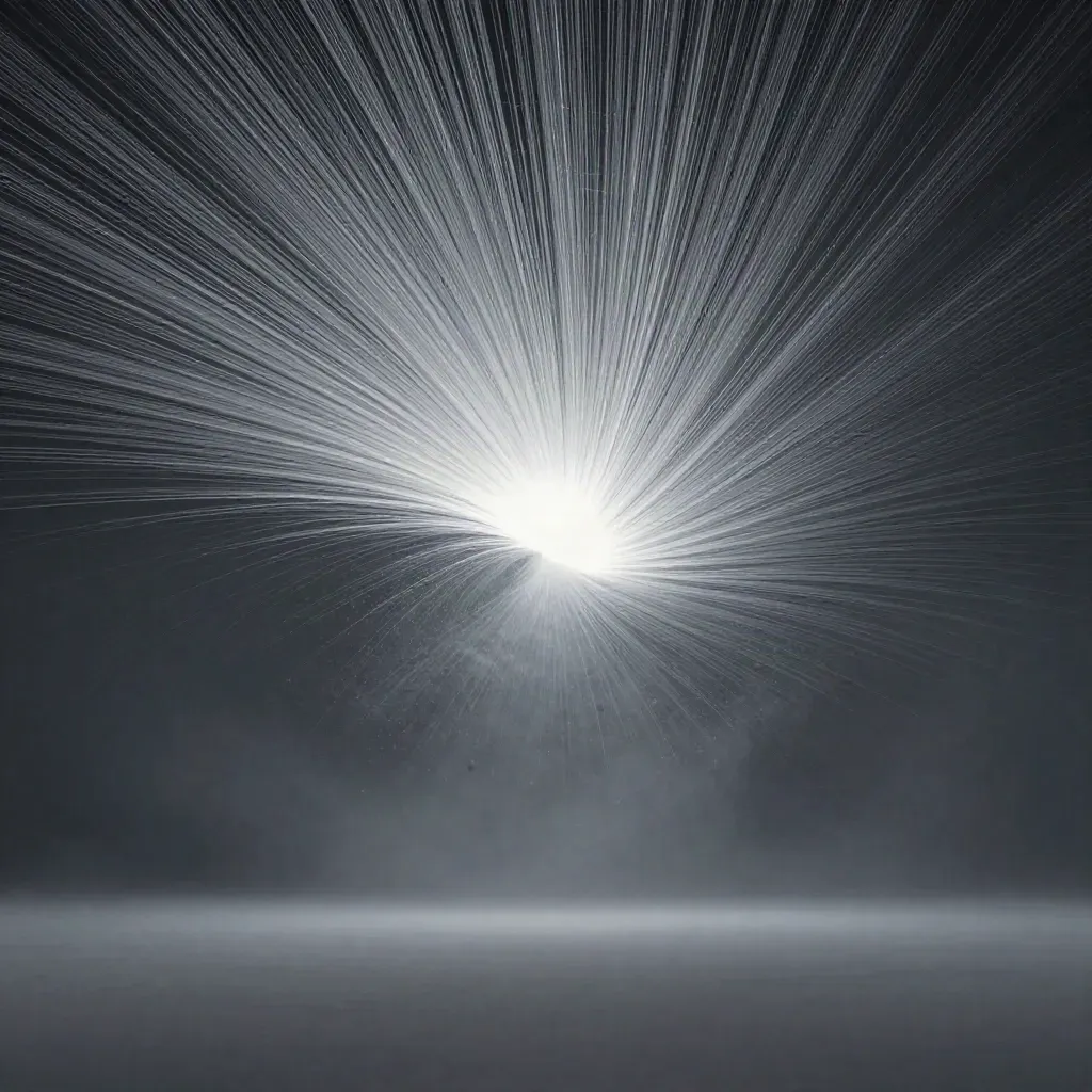 Silver filaments converge into a soft white bloom in dark graphite haze.